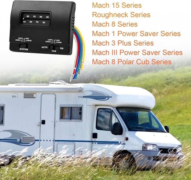 IHOUMEX 7330F3852 RV Thermostat Heat Cool Control 12V DC Single Stage T-Stat Wall Coleman Mach RV Thermostat Replacement Compatible with Coleman Mach, Black - Image 2